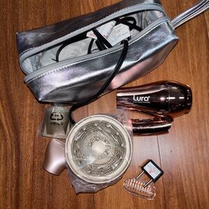 Lura Silver and Black Hair Dryer Set travel